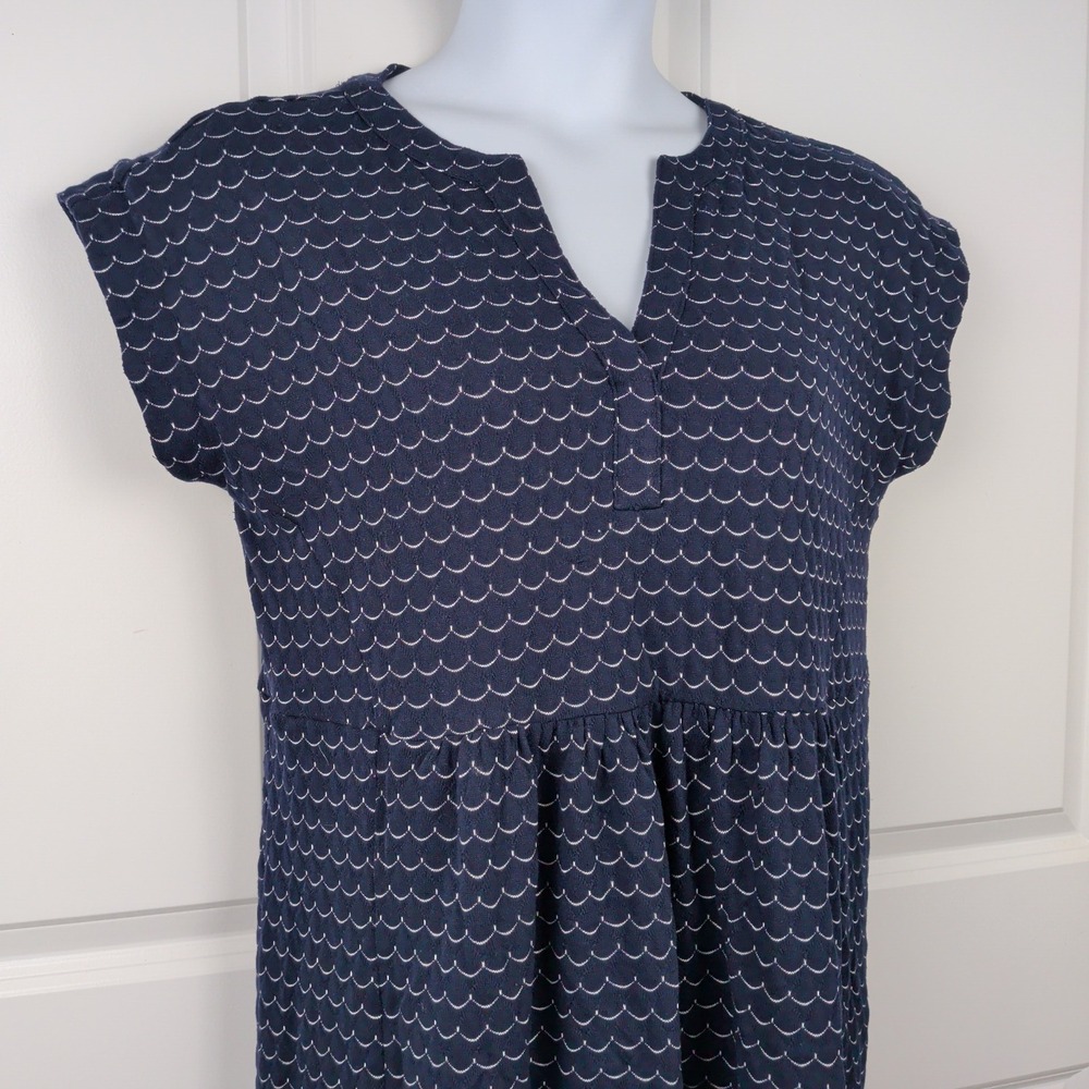 Scallop Wave Navy Blue Officewear Dress Nautical Preppy Size Large